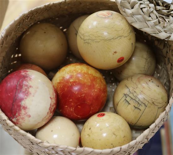 A collection of billiard balls, circa 1900